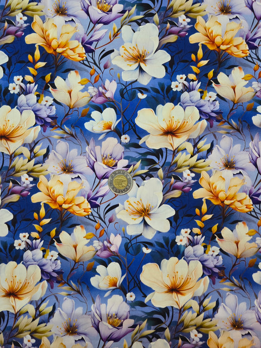 Coton - fleur jaune et bleu