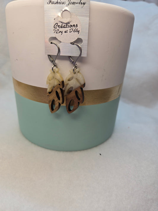 Boucles d'Evy- Pendante bois/blanc